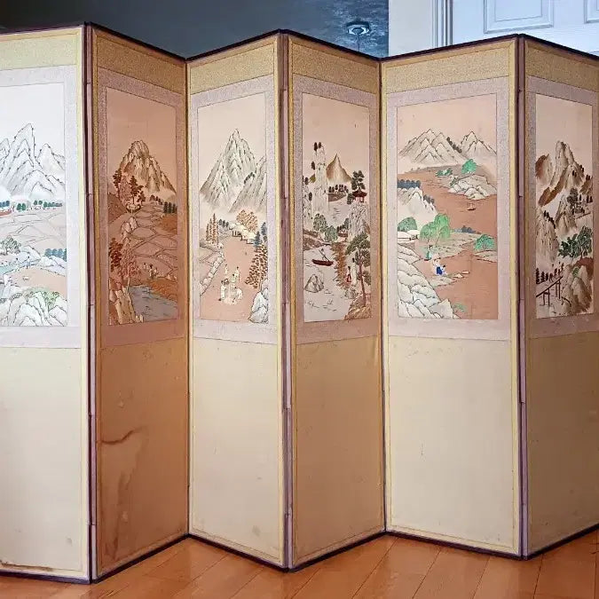 [BUNJANG] 8-Panel Folding Screen with Traditional Landscape Paintings and Semi-Cursive Script Calligraphy / 전통산수화(앞면)와 행초서 서예(뒷면) 8폭 병풍