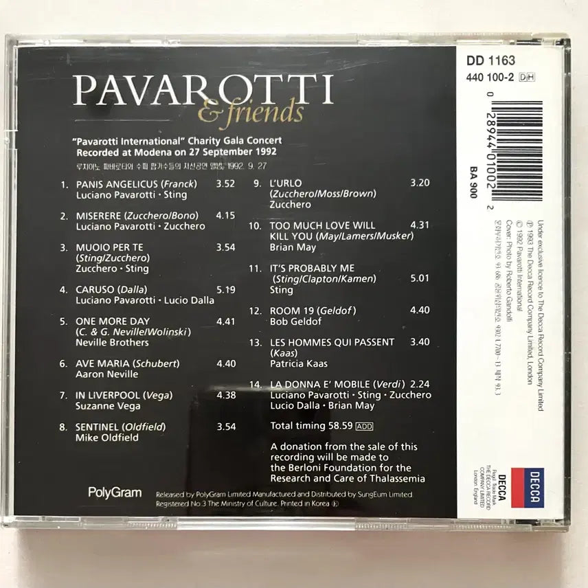 [BUNJANG] Pavarotti &amp; Friends Live Concert CD / 루치아노 파바로티와 친구들 공연 cd