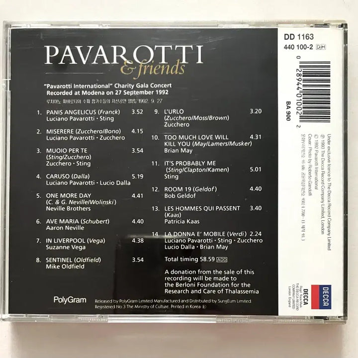 [BUNJANG] Pavarotti &amp; Friends Live Concert CD / 루치아노 파바로티와 친구들 공연 cd