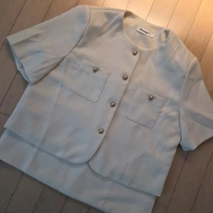 [BUNJANG] Mixxmix No Collar Jacket Skirt Set / 믹스블링 노카라 자켓 스커트 세트