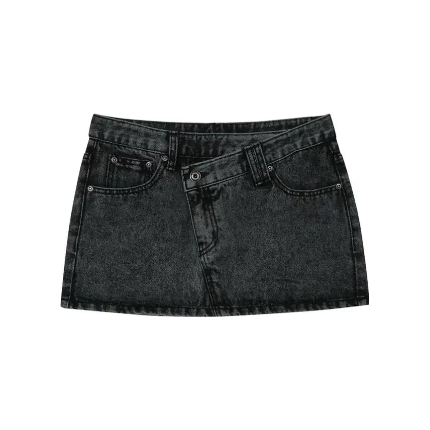 [BUNJANG] Bohemian Seoul Crossover Denim Mini Skirt Snow Black / 보헤미안서울 크로스오버 데님 미니 스커트 스노우블랙 보헴서