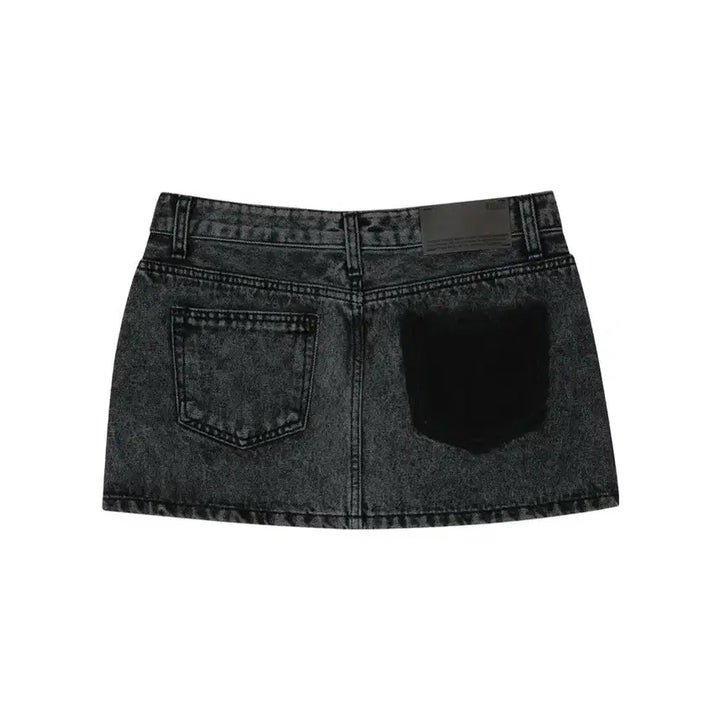 [BUNJANG] Bohemian Seoul Crossover Denim Mini Skirt Snow Black / 보헤미안서울 크로스오버 데님 미니 스커트 스노우블랙 보헴서