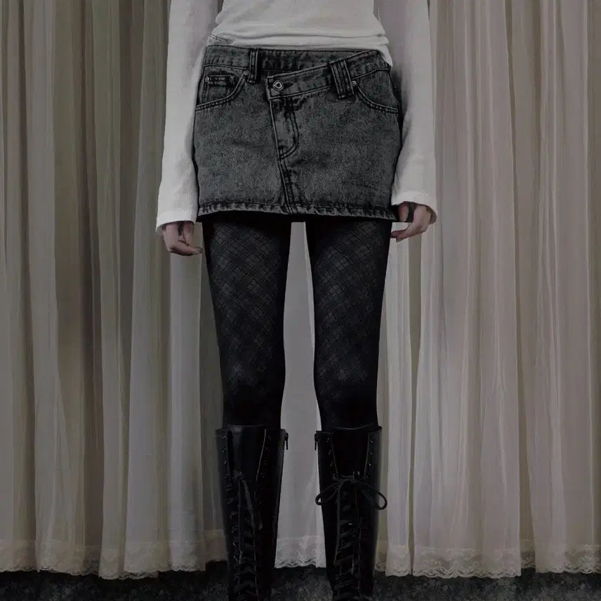 [BUNJANG] Bohemian Seoul Crossover Denim Mini Skirt Snow Black / 보헤미안서울 크로스오버 데님 미니 스커트 스노우블랙 보헴서