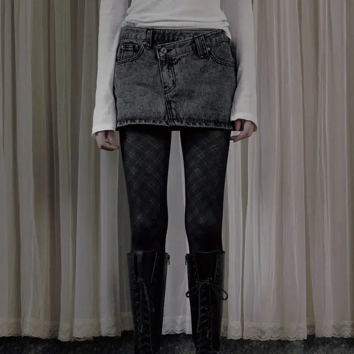 [BUNJANG] Bohemian Seoul Crossover Denim Mini Skirt Snow Black / 보헤미안서울 크로스오버 데님 미니 스커트 스노우블랙 보헴서