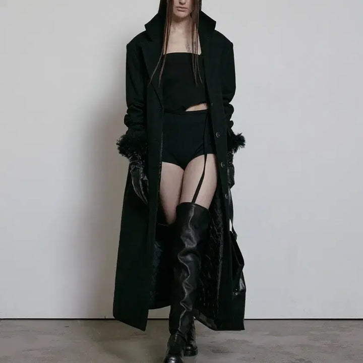 [BUNJANG] Bohemian Seoul Fur Collar Two-Way Wool Maxi Coat Black / 보헤미안서울 퍼 카라 투웨이 울 맥시 코트 블랙 / 보헴서 롱코트