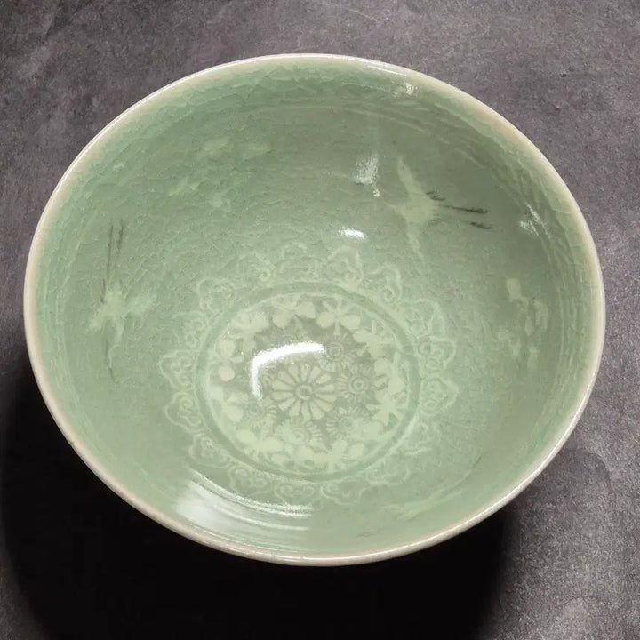 [BUNJANG] Yugeunhyeong Celadon Tea Bowl / 무형문화재 유근형 운학 화접국화문 청자 다완 다도구 차도구