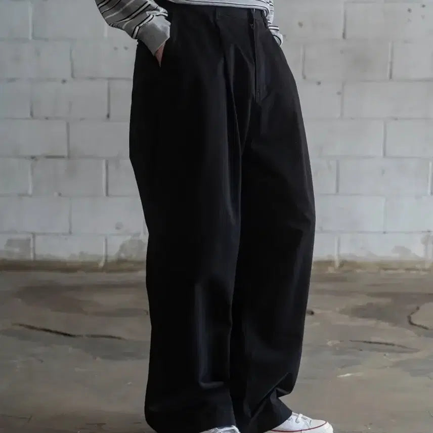 [BUNJANG] INDUST VTG One-Tuck Buckle Wide Pants - Black / [2] 인더스트 VTG 원턱 비조 와이드팬츠_블랙