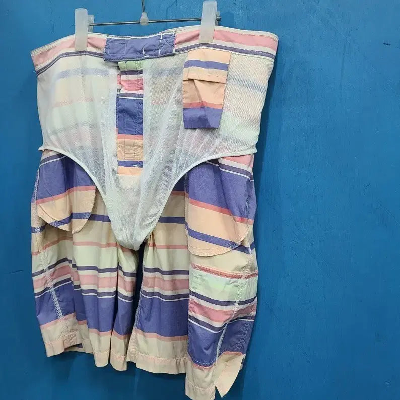 [BUNJANG] Polo Ralph Lauren 90s Vintage Pastel Striped Swim Trunks / 90s 빈티지 폴로 파스텔 반바지 수영복