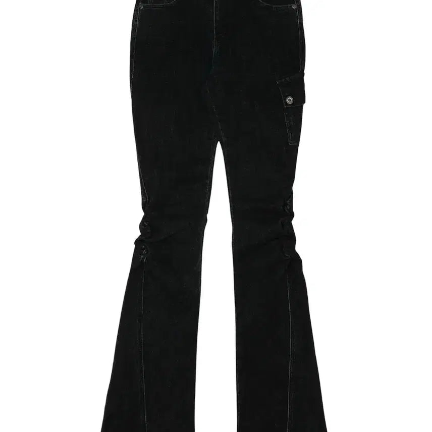 [BUNJANG] Bohemian Seoul Snow Washing Leg Shirring Jeans Black / 보헤미안서울 스노우 워싱 레그 셔링 진 블랙 / 보헴서 데님 팬츠