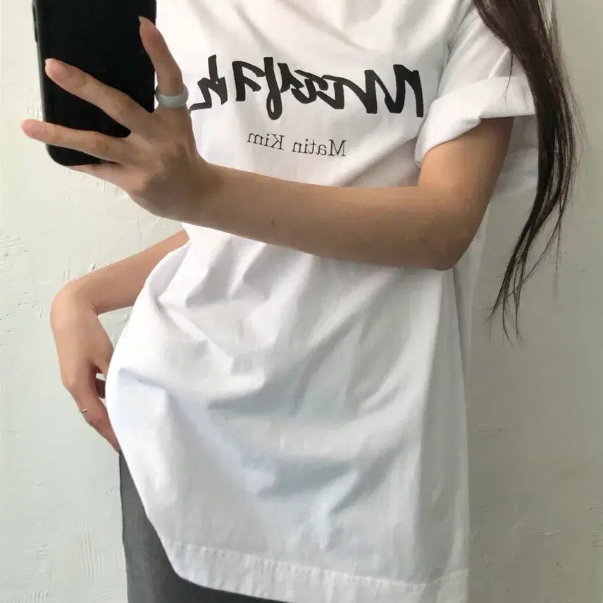 [BUNJANG] Matin Kim Korean Logo White T-Shirt / Matin Kim 마뗑킴 한글 로고 화이트 티셔츠