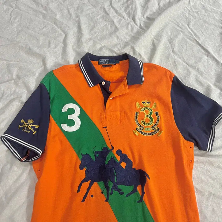 [BUNJANG] Polo Ralph Lauren Chief Keeper Custom Fit Big Pony Short Sleeve Polo Shirt Orange Navy / 폴로 랄프로렌 치프키프 커스텀핏 빅포니 반팔 카라티 오렌지 네이비