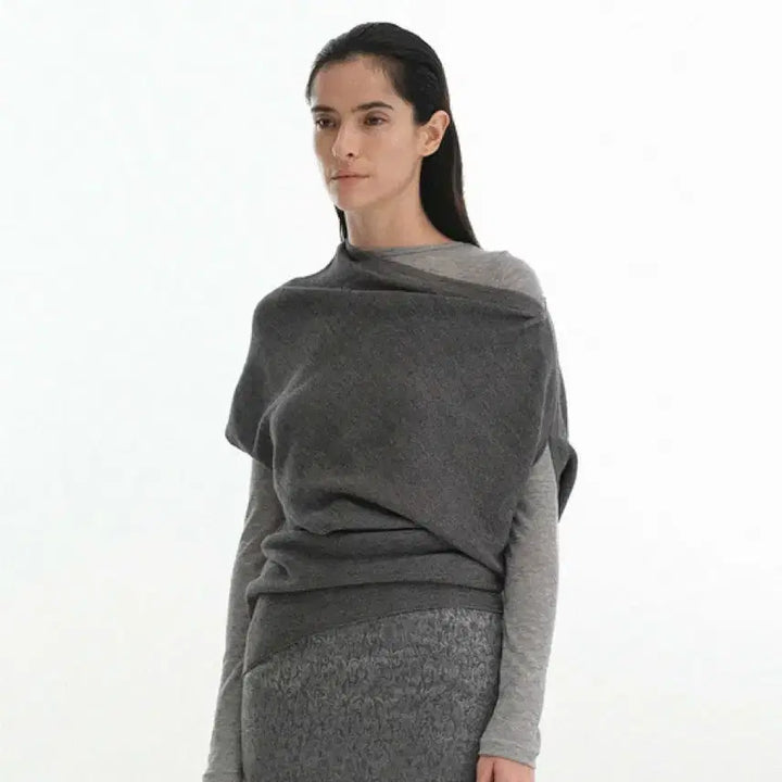[BUNJANG] REPOS Unbalanced Off-Shoulder Knit Top - Gray / 리포스 REPOS Unbal Off-Shoulder Knit