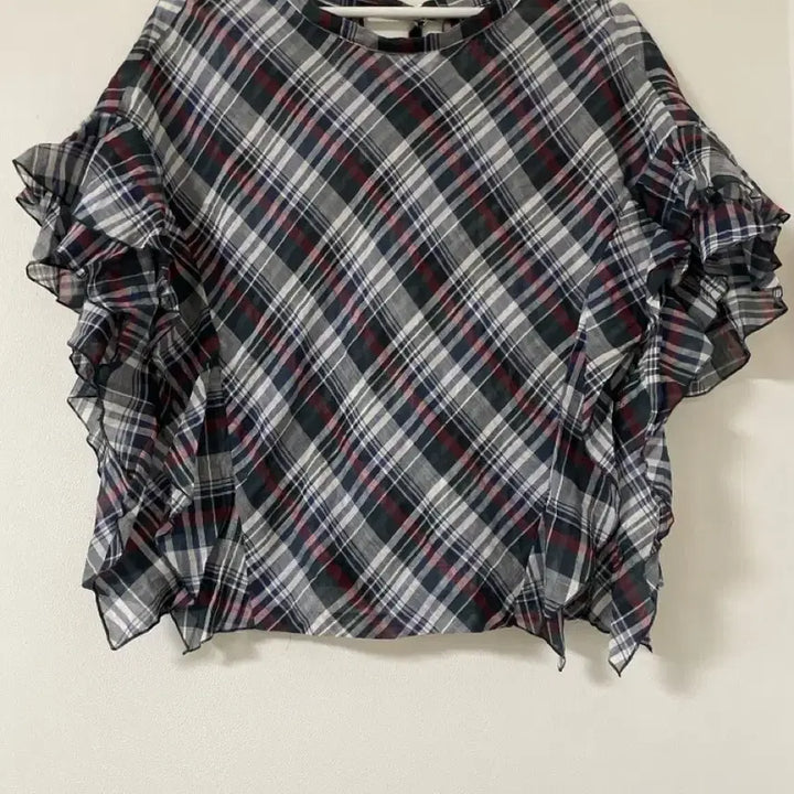 [BUNJANG] Hoochie Coochie Check Linen Blend Frill Sleeve Blouse / 새상품)일본셀렉샵)Hoochie c 체크 린넨섞인 아사면 프릴소매 체크블