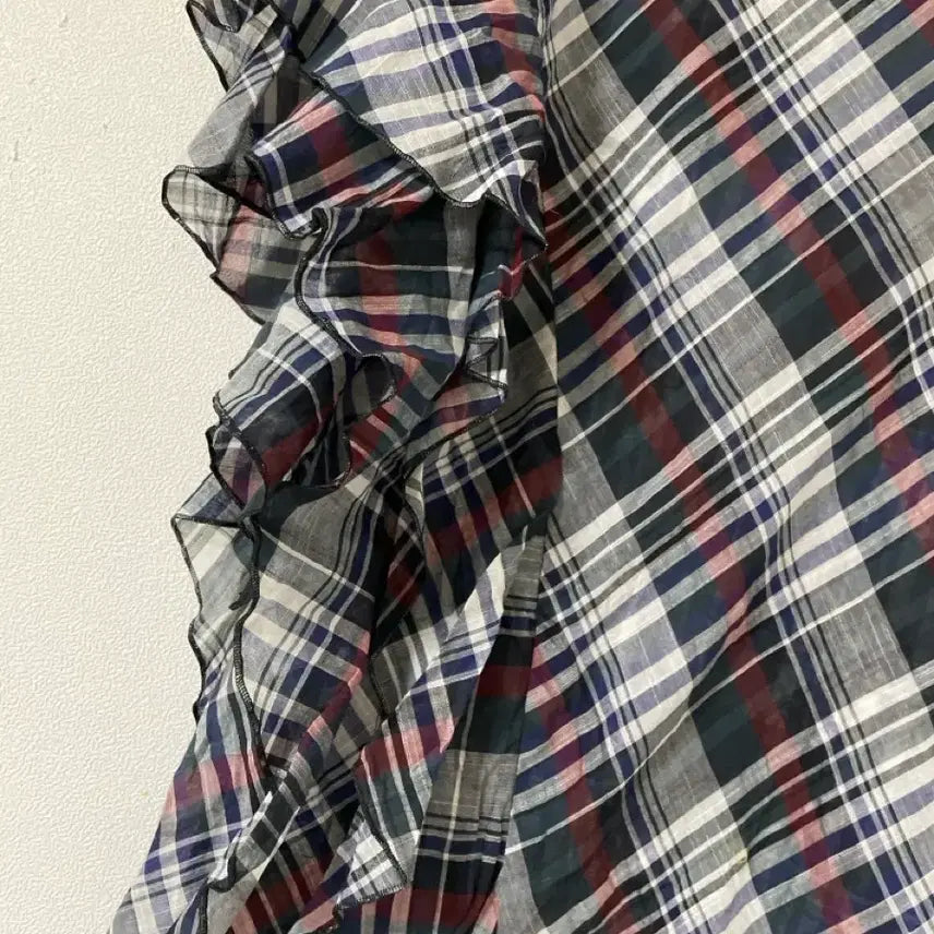 [BUNJANG] Hoochie Coochie Check Linen Blend Frill Sleeve Blouse / 새상품)일본셀렉샵)Hoochie c 체크 린넨섞인 아사면 프릴소매 체크블