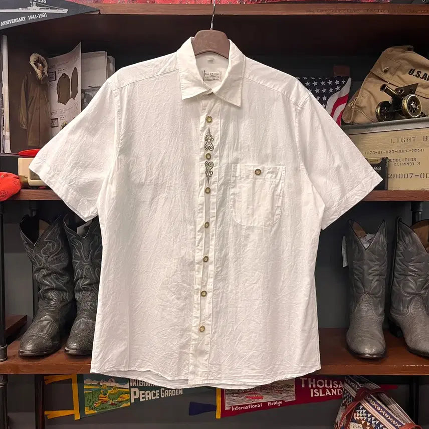 [BUNJANG] 90s Landhaus Horn Button Trachten Bavarian Shirt XL / 90s 랜드하우스 혼버튼 트라흐텐 바바리안 셔츠 N1685 쿠바
