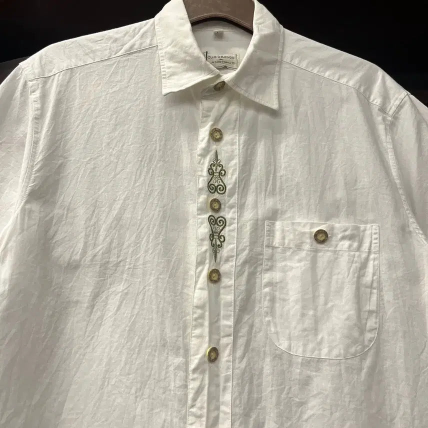 [BUNJANG] 90s Landhaus Horn Button Trachten Bavarian Shirt XL / 90s 랜드하우스 혼버튼 트라흐텐 바바리안 셔츠 N1685 쿠바