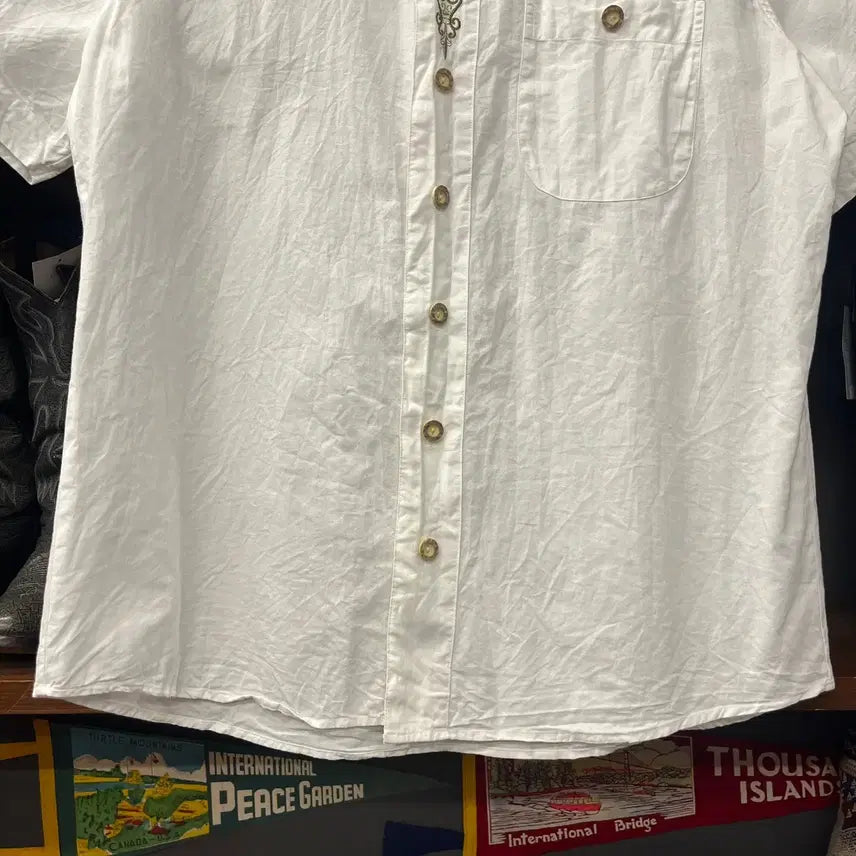 [BUNJANG] 90s Landhaus Horn Button Trachten Bavarian Shirt XL / 90s 랜드하우스 혼버튼 트라흐텐 바바리안 셔츠 N1685 쿠바