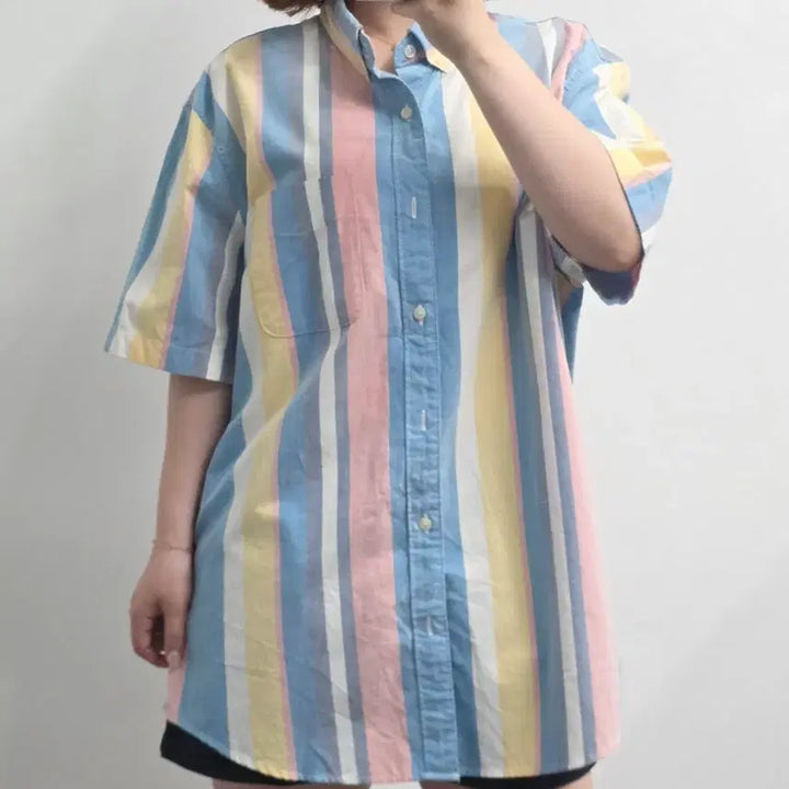 [BUNJANG] American Eagle Pastel Stripe Short Sleeve Shirt XL / [프립]XL/아메리칸 이글 파스텔 스트라이프 반팔 셔츠