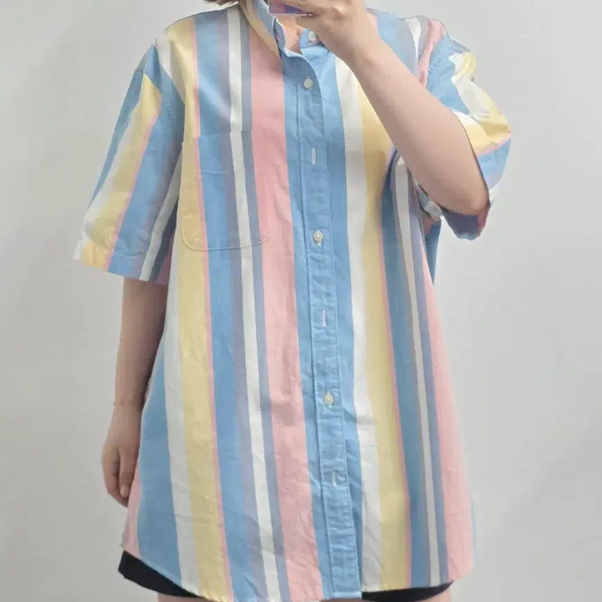 [BUNJANG] American Eagle Pastel Stripe Short Sleeve Shirt XL / [프립]XL/아메리칸 이글 파스텔 스트라이프 반팔 셔츠
