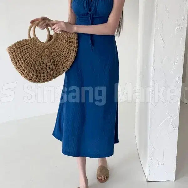 [BUNJANG] Ribbon Long One-Piece Dress / [빠른발송] 포카리 롱원피스 끈원피스 리본 여리핏 바캉스룩