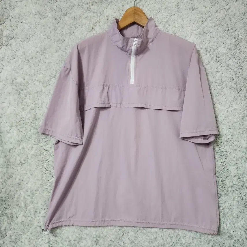 [BUNJANG] 523B [F] Purple Half-Zip Short Sleeve T-Shirt / 523B [F] 퍼플 반집업 반팔 티셔츠