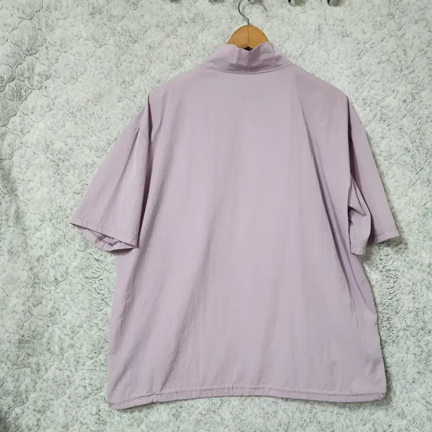 [BUNJANG] 523B [F] Purple Half-Zip Short Sleeve T-Shirt / 523B [F] 퍼플 반집업 반팔 티셔츠