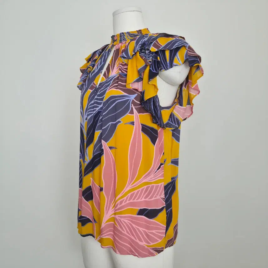 [BUNJANG] USA DR2 Tropical Leaf Ruffle Blouse / USA DR2 트로피컬 리프 러플 블라우스