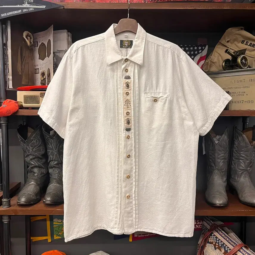 [BUNJANG] 90s Botanical Embroidered Trachten Bavarian Shirt / 90s 보타니컬 엠브로이드 트라흐텐 바바리안 셔츠 N1688 쿠바