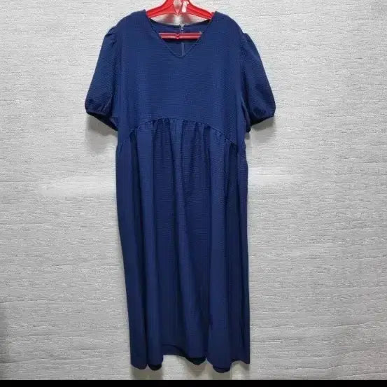 [BUNJANG] Navy Short-Sleeve Ruffle Midi Dress / u015 네이비 반팔 프릴 원피스