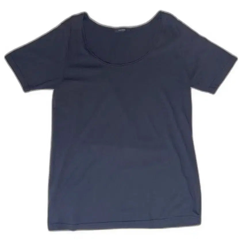 [BUNJANG] Basic Black Wide Neckline Short Sleeve T-Shirt / 기본 블랙 와이드 넥라인 반팔 티셔츠