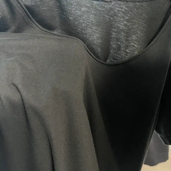 [BUNJANG] Basic Black Wide Neckline Short Sleeve T-Shirt / 기본 블랙 와이드 넥라인 반팔 티셔츠