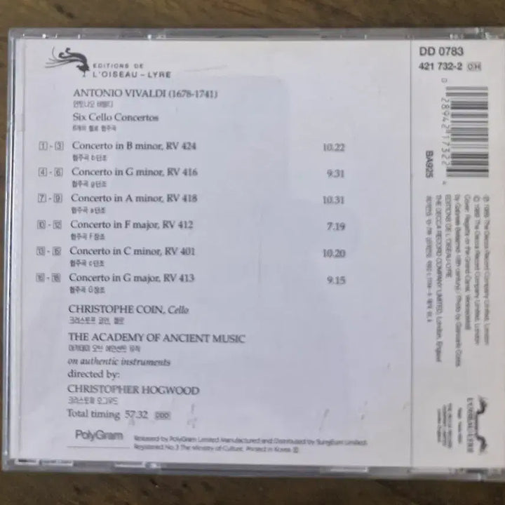 [BUNJANG] Antonio Vivaldi: 6 Cello Concertos / CD 비발디 첼로 협주곡 6곡