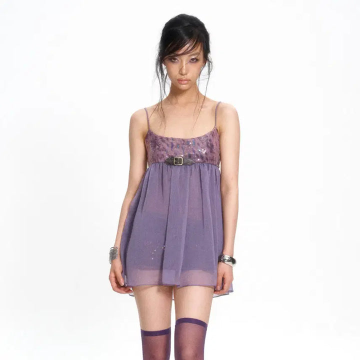 [BUNJANG] Flowers Birds Market Leopard Sequin Babydoll Dress / Flowers birds Market 레오파드 스팽글 베이비돌 원피스