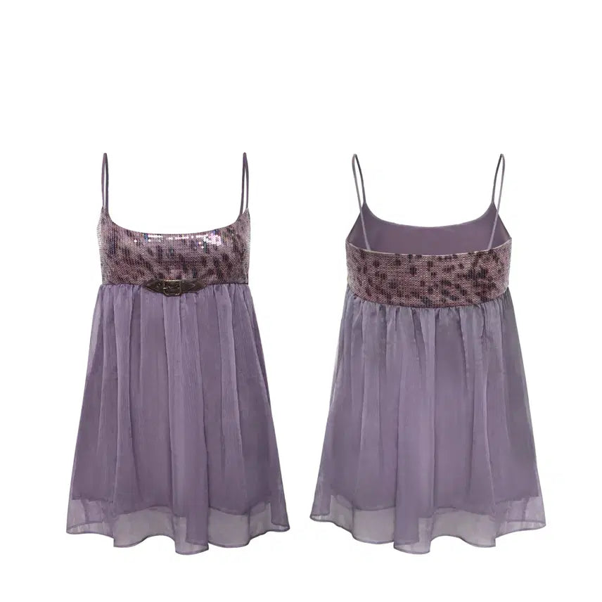 [BUNJANG] Flowers Birds Market Leopard Sequin Babydoll Dress / Flowers birds Market 레오파드 스팽글 베이비돌 원피스