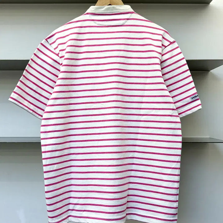 [BUNJANG] Barbarian Pink Stripe Henley Rugby Shirt XL / 바바리안 핑크 스트라이프 헨리넥 럭비 셔츠