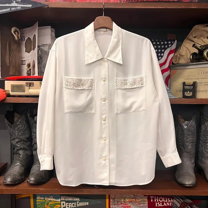 [BUNJANG] 1980s-1990s Ethnic Stitch Embroidery Guayabera Cuban Shirt / 80~90s 에스닉 스티치 자수 구아야베라 쿠바 셔츠 N1690