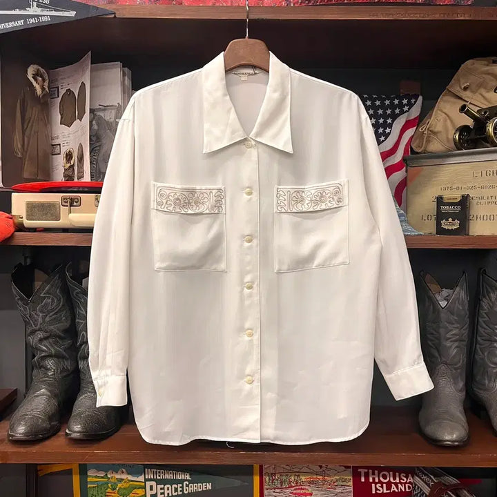 [BUNJANG] 1980s-1990s Ethnic Stitch Embroidery Guayabera Cuban Shirt / 80~90s 에스닉 스티치 자수 구아야베라 쿠바 셔츠 N1690