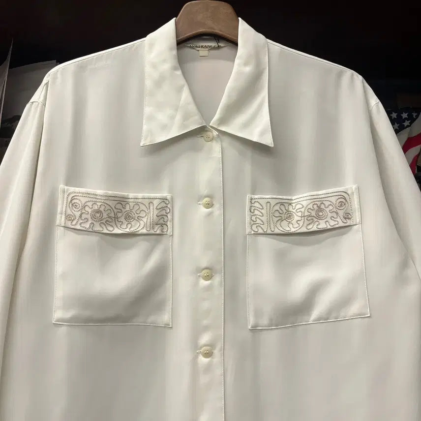 [BUNJANG] 1980s-1990s Ethnic Stitch Embroidery Guayabera Cuban Shirt / 80~90s 에스닉 스티치 자수 구아야베라 쿠바 셔츠 N1690