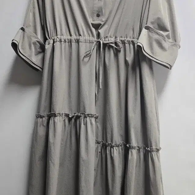 [SOLD OUT] 카라넥 스판 허리스트리랩 캉캉 언발 7부소매 롱 원피스
