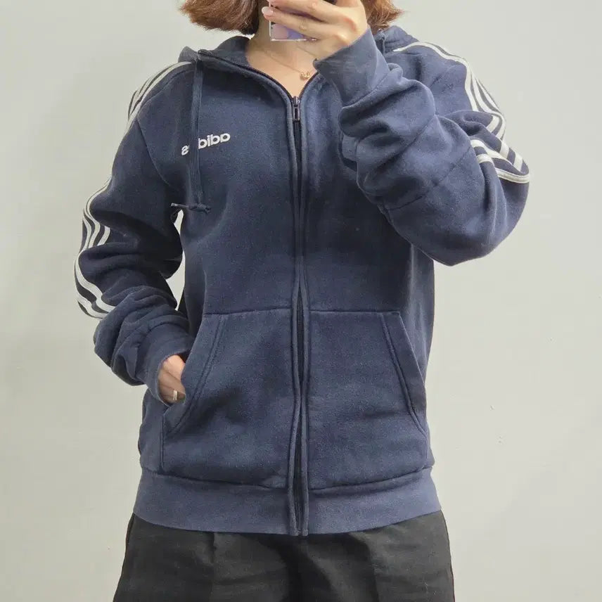 [BUNJANG] Adidas Three-Stripes Zip-Up Hoodie Navy XL / [프립]XL/아디다스 삼선 집업 후드 네이비