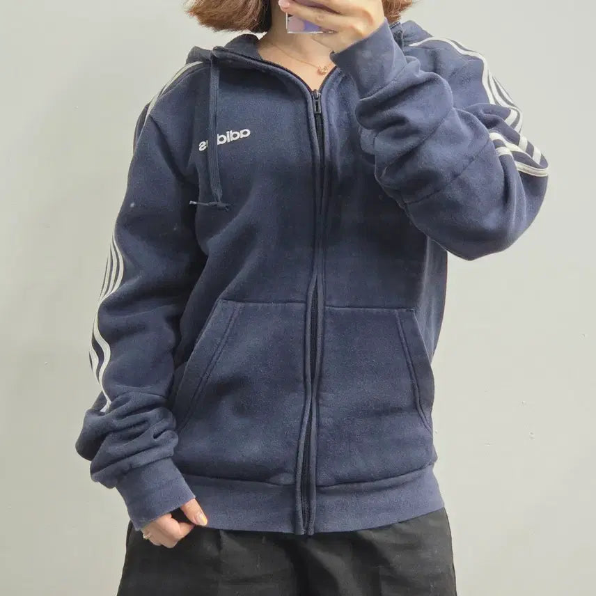 [BUNJANG] Adidas Three-Stripes Zip-Up Hoodie Navy XL / [프립]XL/아디다스 삼선 집업 후드 네이비