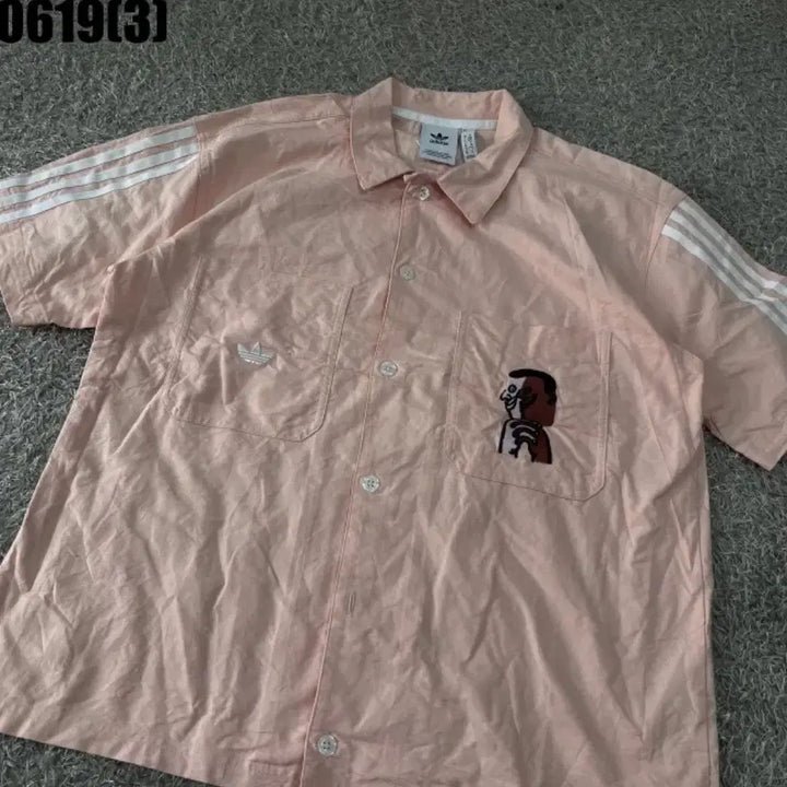 [BUNJANG] Adidas Character Embroidery Short Sleeve T-Shirt Pink M / 아디다스 반팔 셔츠 핑크색 캐릭터 자수m 0619