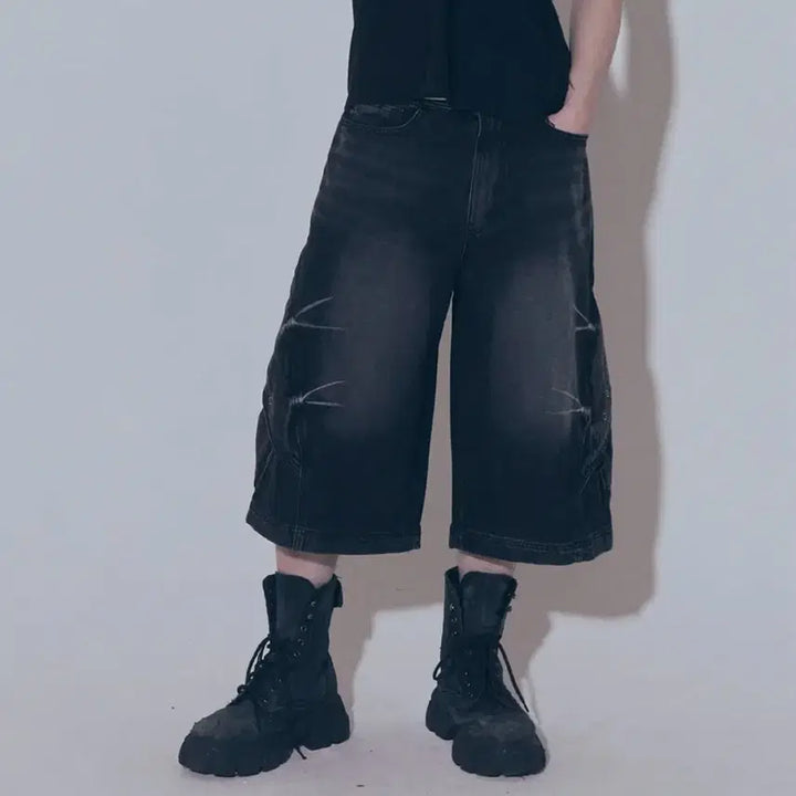 [BUNJANG] BLR Curved Cover Cargo Bermuda Washing Denim Pants / 비엘알 Curved Cover Cargo Bermuda Pants