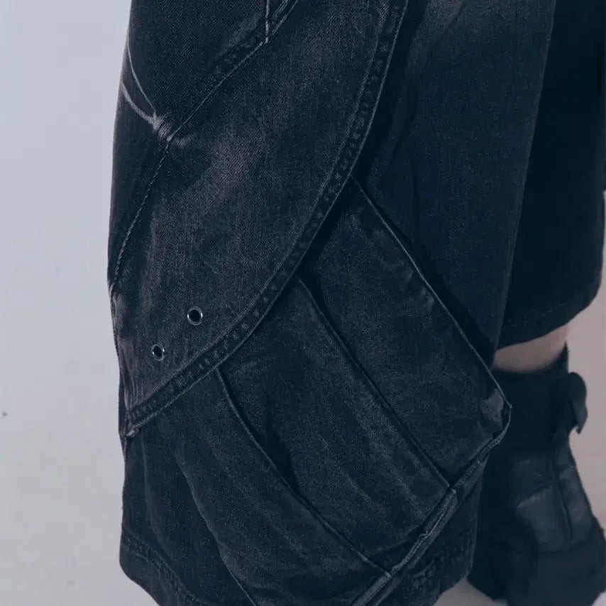 [BUNJANG] BLR Curved Cover Cargo Bermuda Washing Denim Pants / 비엘알 Curved Cover Cargo Bermuda Pants