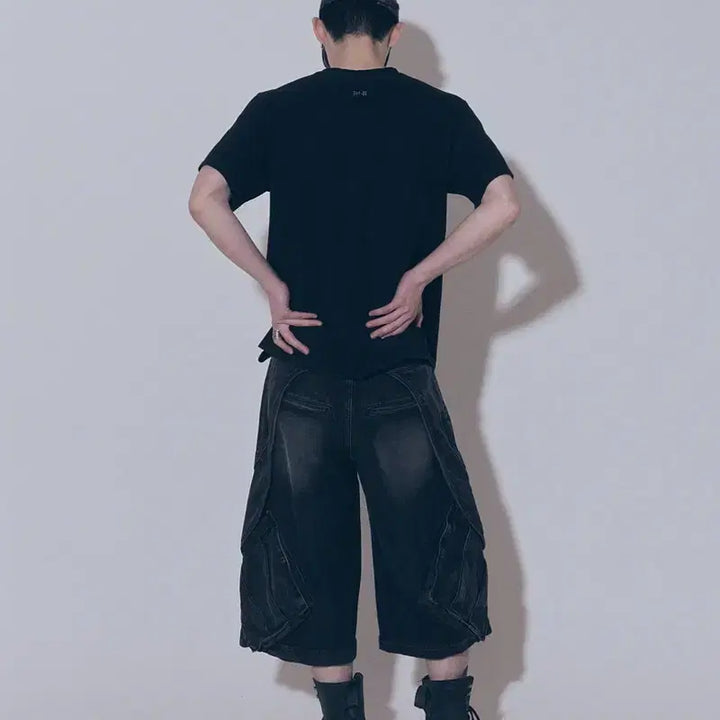 [BUNJANG] BLR Curved Cover Cargo Bermuda Washing Denim Pants / 비엘알 Curved Cover Cargo Bermuda Pants