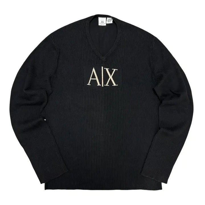 [BUNJANG] Emporio Armani Ribbed Cotton Knit Sweater / 아르마니 센터로고 골지 코튼 니트(L)