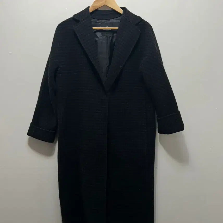 [BUNJANG] Black Check Long Coat (M) / 블랙 체크 롱 코트 M