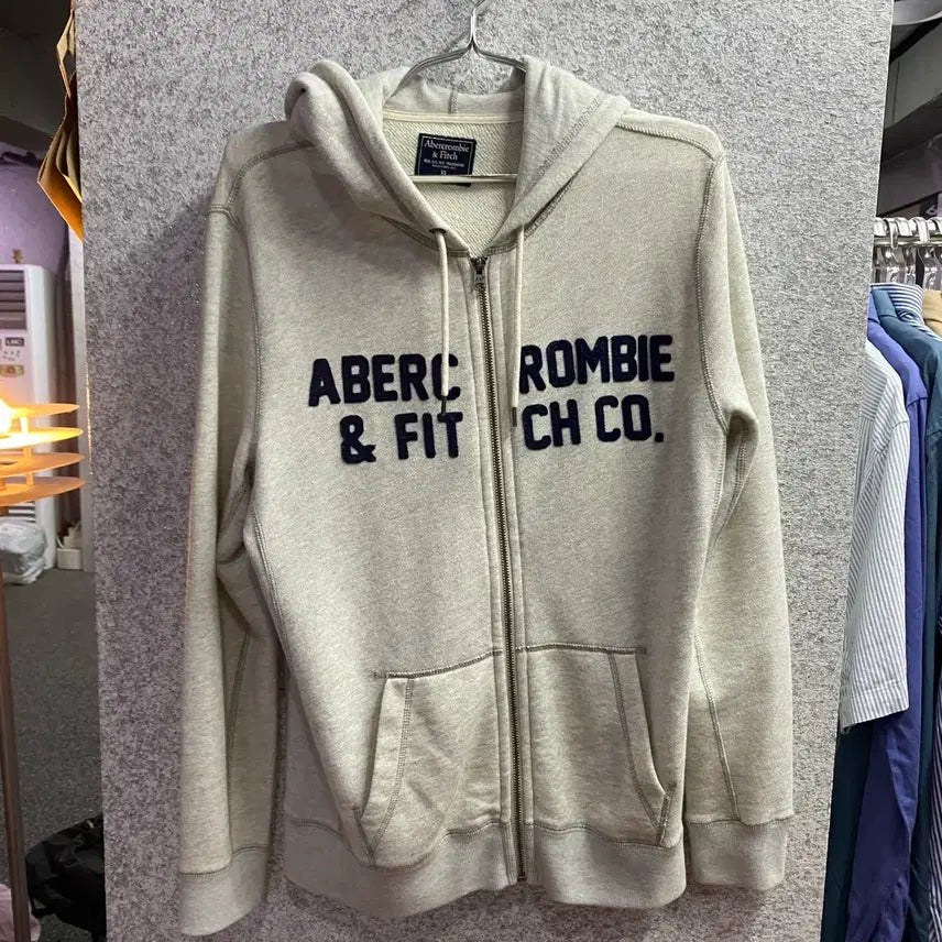 [BUNJANG] Abercrombie &amp; Fitch Big Logo Mélange Grey Hoodie / 아베크롬비 앤 피치 빅로고 멜란지 그레이 후드집업 B5173