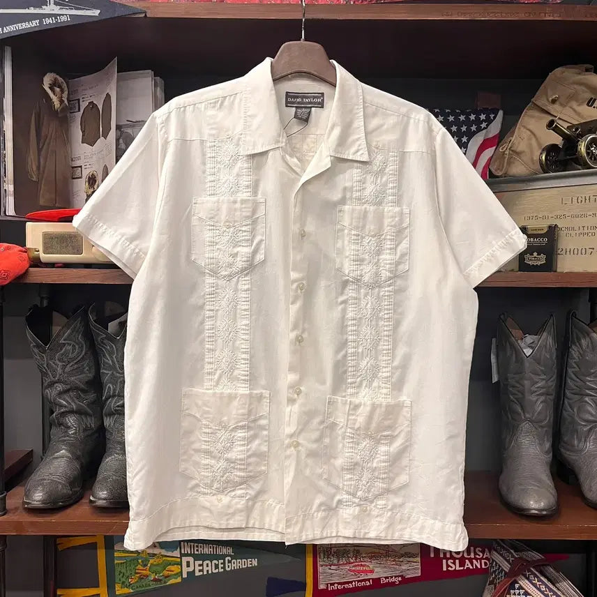 [BUNJANG] Basic 90s Floral Guayabera Cuban Shirt / 90s 베이직 플로럴 알포르자 구아야베라 쿠바 셔츠 N1693