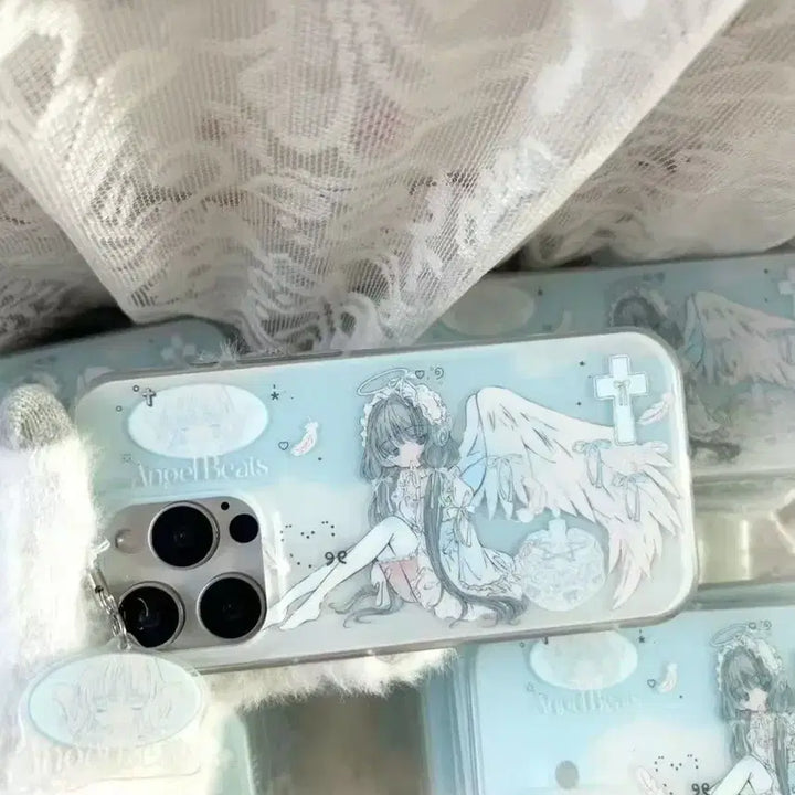 [BUNJANG] Little Angel Illustration Soft Blue Tone Transparent Phone Case / 양산형 부드러운 블루톤 리틀엔젤 일러스트 투명 휴대폰 케이스